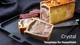  Presentation with free traditional - Audience pleasing PPT theme consisting of traditional-french-pate-en-croute backdrop and a dark gray colored foreground