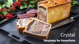  Presentation with traditional - Beautiful presentation theme featuring traditional-french-pate-en-croute backdrop and a dark gray colored foreground