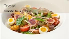  Presentation with tuna - PPT layouts featuring traditional-french-salad-nicoise background and a soft green colored foreground