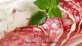  Presentation with mold - PPT theme consisting of traditional french salami with white mold background and a coral colored foreground