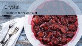  Presentation with vanilla - Presentation design consisting of traditional-french-tarte-aux-prunes background and a light blue colored foreground