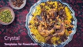  Presentation with fried chicken - Presentation theme consisting of traditional-fried-arabic-chicken-majboos background and a wine colored foreground
