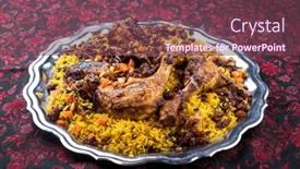  Presentation with fried chicken - Slide deck featuring traditional-fried-arabic-chicken-majboos background and a tawny brown colored foreground