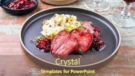  Presentation with veal - Theme consisting of traditional-fried-cured-and-sliced background and a violet colored foreground