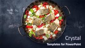  Presentation with greek feta cheese famous dairy - Audience pleasing slide deck consisting of traditional-fried-greek-cod-fish backdrop and a wine colored foreground