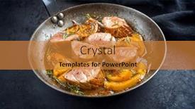  Presentation with iron - Theme having traditional-fried-pork-filet-medaillons background and a gold colored foreground