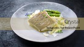  Presentation with olive green - Slide set featuring traditional-fried-skrei-cod-fish background and a  colored foreground