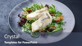  Presentation with traditional - Presentation design consisting of traditional-fried-skrei-cod-fish background and a ocean colored foreground