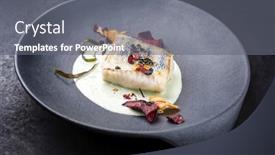  Presentation with algae - Presentation featuring traditional-fried-skrei-cod-fish background and a gray colored foreground