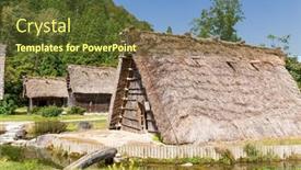  Presentation with house - Amazing slide set having traditional-gassho-style-house backdrop and a tawny brown colored foreground