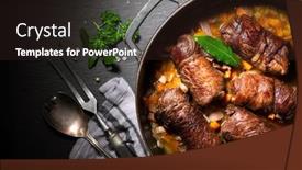  Presentation with roast beef - Slide set having traditional-german-meal-of-beef background and a wine colored foreground