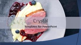  Presentation with traditional mode old vespa scooter - Slides having traditional-gourmet-duck-breast-filet background and a light blue colored foreground