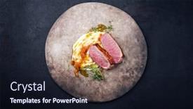  Presentation with an orange sweet potato - PPT layouts featuring traditional-gourmet-duck-breast-filet background and a wine colored foreground