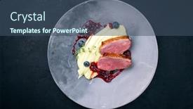  Presentation with breast - Beautiful PPT layouts featuring traditional-gourmet-duck-breast-filet backdrop and a ocean colored foreground