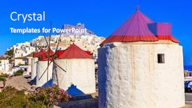  Presentation with traditional - Colorful PPT theme enhanced with traditional-greece-beautiful-astypalea-island backdrop and a cobalt blue colored foreground