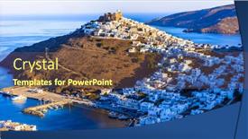  Presentation with beautiful midnight sun over - Presentation theme having traditional-greece-beautiful-astypalea-island background and a tawny brown colored foreground