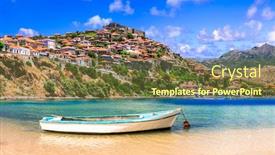  Presentation with island - Slide set consisting of traditional-greece-lesvos-island-view background and a tawny brown colored foreground