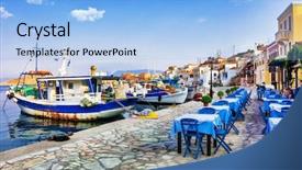  Presentation with traditional - Colorful presentation theme enhanced with traditional greece series - chalki island backdrop and a light blue colored foreground