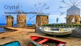  Presentation with windmills - Colorful slide set enhanced with traditional-greece-series-old-windmills backdrop and a light blue colored foreground