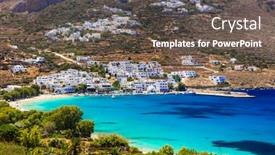  Presentation with cyclades - Slide deck featuring traditional-greece-white-houses background and a dark gray colored foreground