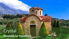  Presentation with crete island - Presentation design with traditional-greek-beautiful-orthodox-churches background and a tawny brown colored foreground