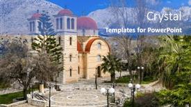 Presentation with crete island - Slides consisting of traditional-greek-beautiful-orthodox-churches background and a teal colored foreground