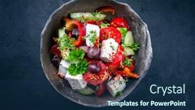  Presentation with feta cheese - Slide deck featuring traditional-greek-farmers-salad background and a navy blue colored foreground