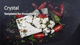  Presentation with sheet metal - Theme featuring traditional greek feta with vegetable background and a dark gray colored foreground