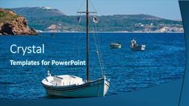  Presentation with fishing boat - Audience pleasing slide set consisting of traditional-greek-fishing-boat backdrop and a ocean colored foreground