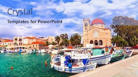  Presentation with greek - Cool new PPT layouts with traditional-greek-fishing-villages-aegina backdrop and a light blue colored foreground