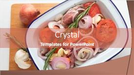  Presentation with olive - Colorful presentation theme enhanced with traditional greek kleftiko an oven-baked lamb stew with lemon olive oil onion carrot garlic and herbs ready for the oven recipes vary according to availability and can include feta and potatoes backdrop and a coral colored foreground