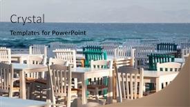  Presentation with summer holiday - Presentation design featuring traditional-greek-restaurant-tables-summer background and a light blue colored foreground