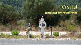  Presentation with greek - Slide set enhanced with traditional-greek-small-wayside-church background and a tawny brown colored foreground
