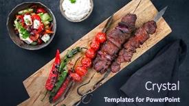  Presentation with barbecue - Slide deck consisting of traditional-greek-souvlaki-barbecue-skewer background and a wine colored foreground
