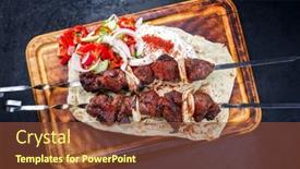  Presentation with barbecue - Presentation design with traditional-greek-souvlaki-lamb-barbecue background and a tawny brown colored foreground