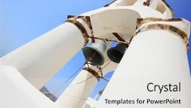  Presentation with church bells - Colorful presentation design enhanced with traditional greek white church arch with cross and bells in village oia of cyclades island santorini greece backdrop and a light gray colored foreground