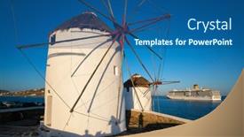  Presentation with cyclades - Beautiful slide set featuring traditional-greek-windmills-on-mykonos backdrop and a ocean colored foreground