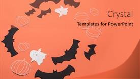  Presentation with ghosts - Presentation design enhanced with traditional haloween symbols of black bats pumpkins and ghosts on red background haloween picture and frame for logo background and a coral colored foreground