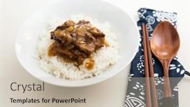  Presentation with chinese traditional - Audience pleasing presentation design consisting of traditional hand made chinese cuisine pork rice backdrop and a soft green colored foreground