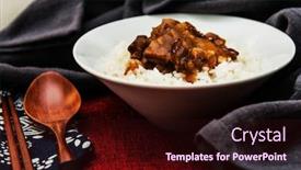  Presentation with chinese traditional - Cool new slide set with traditional hand made chinese cuisine pork rice backdrop and a wine colored foreground