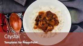  Presentation with chinese traditional - Colorful theme enhanced with traditional hand made chinese cuisine pork rice backdrop and a tawny brown colored foreground