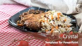  Presentation with chinese traditional - Audience pleasing slides consisting of traditional home made chinese cuisine pork rice backdrop and a tawny brown colored foreground
