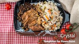 Presentation with chinese traditional - Amazing theme having traditional home made chinese cuisine pork rice backdrop and a tawny brown colored foreground