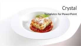  Presentation with food lasagna - PPT theme having traditional homemade italian lasagna background and a white colored foreground