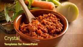  Presentation with traditional - Presentation theme consisting of traditional-homemade-ragout-with-ingredients background and a tawny brown colored foreground