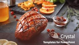  Presentation with slate - PPT theme with traditional honey baked ham background and a tawny brown colored foreground