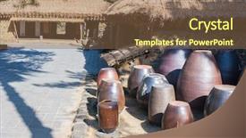  Presentation with korea - Slide set with traditional houses in korean folk background and a tawny brown colored foreground