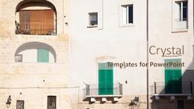  Presentation with italy - PPT theme having traditional-houses-in-monopoli-apulia background and a sky blue colored foreground