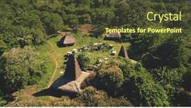  Presentation with cinematic - PPT layouts featuring traditional-houses-of-indonesia-village background and a tawny brown colored foreground