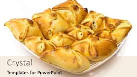  Presentation with sweet - Beautiful PPT layouts featuring traditional-hungarian-sweet-cheese-pockets backdrop and a yellow colored foreground